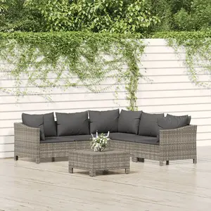 vidaXL Salon de jardin 6 pcs avec coussins Gris Résine tressée pas cher