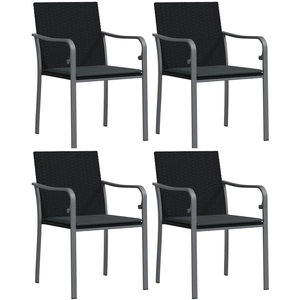 vidaXL Chaises de jardin avec coussins lot de 4 noir 56x59x84 cm rotin pas cher