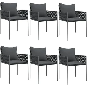 vidaXL Chaises de jardin avec coussins lot de 6 noir 54x61x83 cm rotin pas cher