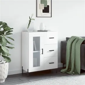 vidaXL Buffet Blanc brillant 69,5x34x90 cm Bois d'ingénierie pas cher