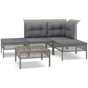 vidaXL Salon de jardin 5 pcs avec coussins Gris Résine tressée pas cher