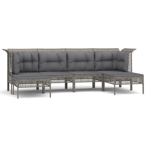 vidaXL Salon de jardin 6 pcs avec coussins Gris Résine tressée pas cher