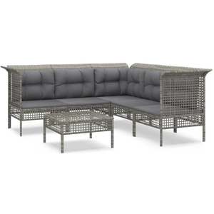 vidaXL Salon de jardin 6 pcs avec coussins Gris Résine tressée pas cher