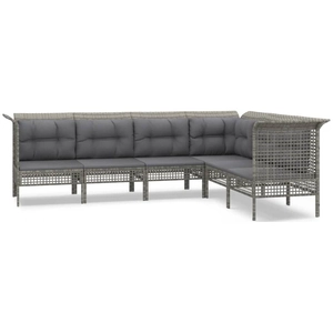 vidaXL Salon de jardin 6 pcs avec coussins Gris Résine tressée pas cher
