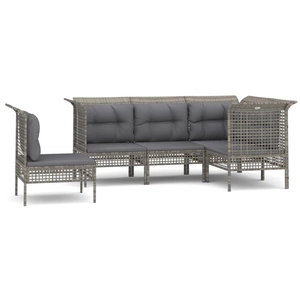 vidaXL Salon de jardin 5 pcs avec coussins Gris Résine tressée pas cher