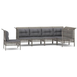 vidaXL Salon de jardin 6 pcs avec coussins Gris Résine tressée pas cher