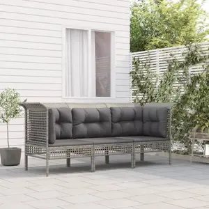 vidaXL Salon de jardin 3 pcs avec coussins Gris Résine tressée pas cher