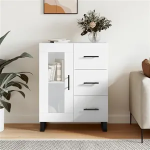 vidaXL Buffet Blanc brillant 69,5x34x90 cm Bois d'ingénierie pas cher