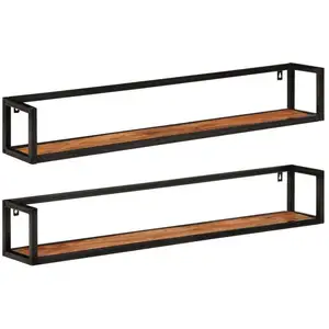 vidaXL Étagères murales 2 pcs 110x17x17 cm bois massif d'acacia et fer pas cher