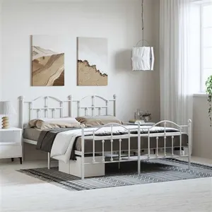 vidaXL Cadre de lit métal avec tête de lit/pied de lit blanc 183x213cm pas cher