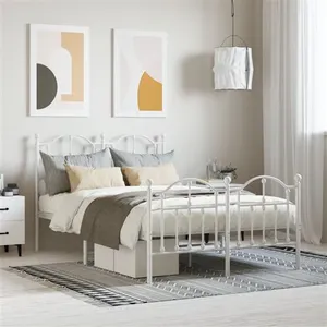 vidaXL Cadre de lit métal avec tête de lit/pied de lit blanc 120x190cm pas cher