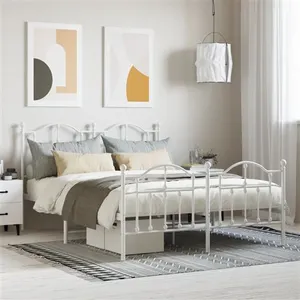vidaXL Cadre de lit métal avec tête de lit/pied de lit blanc 140x190cm pas cher