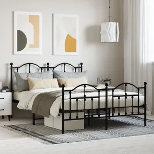vidaXL Cadre de lit métal avec tête de lit/pied de lit noir 135x190 cm pas cher