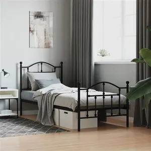vidaXL Cadre de lit métal avec tête de lit/pied de lit noir 90x200 cm pas cher