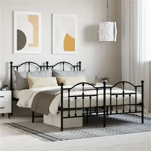 vidaXL Cadre de lit métal avec tête de lit/pied de lit noir 140x200 cm pas cher