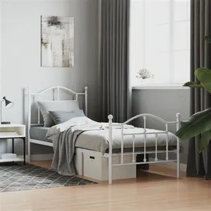 vidaXL Cadre de lit métal avec tête de lit/pied de lit blanc 90x200 cm pas cher