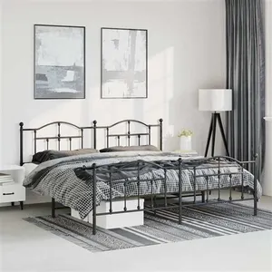 vidaXL Cadre de lit métal avec tête de lit/pied de lit noir 183x213 cm pas cher