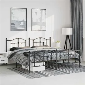 vidaXL Cadre de lit métal avec tête de lit/pied de lit noir 193x203 cm pas cher