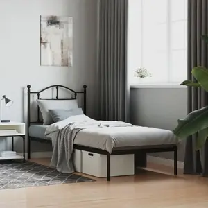 vidaXL Cadre de lit métal avec tête de lit noir 90x190 cm pas cher