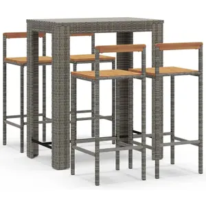 vidaXL Ensemble de bar jardin 5 pcs gris poly rotin/bois massif acacia pas cher