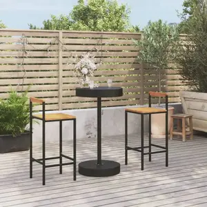 vidaXL Ensemble de bar jardin 3 pcs noir poly rotin/bois massif acacia pas cher