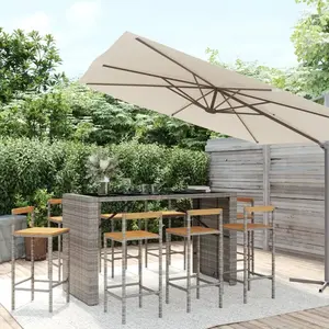 vidaXL Ensemble de bar jardin 9 pcs gris poly rotin/bois massif acacia pas cher