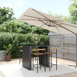 vidaXL Ensemble de bar jardin 5 pcs noir poly rotin/bois massif acacia pas cher
