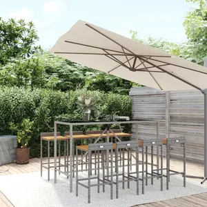 vidaXL Ensemble de bar jardin 9 pcs gris poly rotin/bois massif acacia pas cher