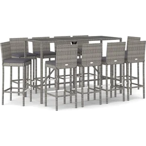 vidaXL Ensemble de bar de jardin 11 pcs avec coussins gris poly rotin pas cher