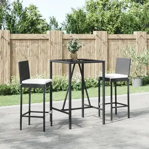 vidaXL Ensemble de bar de jardin 3 pcs avec coussins noir poly rotin pas cher