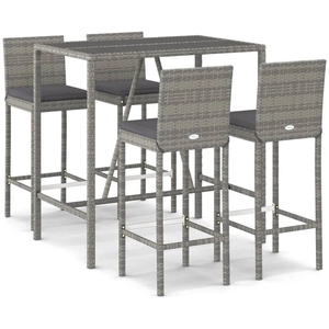 vidaXL Ensemble de bar de jardin 5 pcs avec coussins gris poly rotin