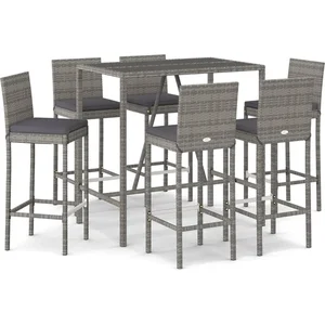 vidaXL Ensemble de bar de jardin 7 pcs avec coussins gris poly rotin