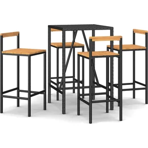 vidaXL Ensemble de bar jardin 5 pcs noir poly rotin/bois massif acacia pas cher