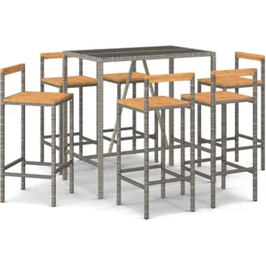 vidaXL Ensemble de bar jardin 7 pcs gris poly rotin/bois massif acacia pas cher