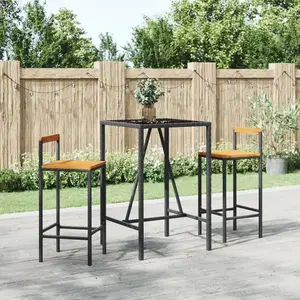 vidaXL Ensemble de bar jardin 3 pcs noir poly rotin/bois massif acacia pas cher