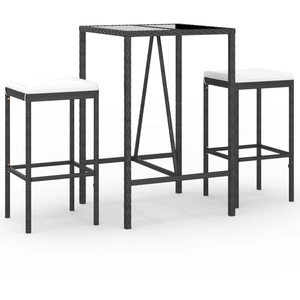 vidaXL Ensemble de bar de jardin 3 pcs avec coussins noir poly rotin pas cher