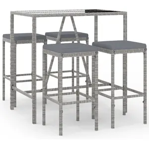 vidaXL Ensemble de bar de jardin 5 pcs avec coussins gris poly rotin pas cher