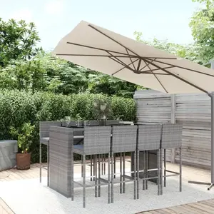vidaXL Ensemble de bar de jardin 9 pcs avec coussins gris poly rotin pas cher