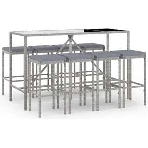 vidaXL Ensemble de bar de jardin 9 pcs avec coussins gris poly rotin