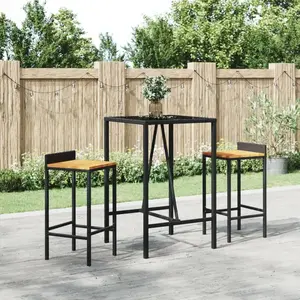 vidaXL Ensemble de bar jardin 3 pcs noir poly rotin/bois massif acacia pas cher
