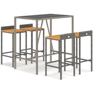 vidaXL Ensemble de bar jardin 5 pcs gris poly rotin/bois massif acacia