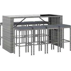 vidaXL Ensemble de bar de jardin 9 pcs avec coussins gris poly rotin pas cher