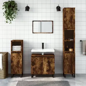 vidaXL Vidaxl Ensemble D'armoires De Salle De Bain 3 Pcs Chêne Fumé pas cher