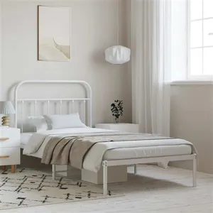 vidaXL Cadre de lit métal avec tête de lit blanc 100x190 cm pas cher