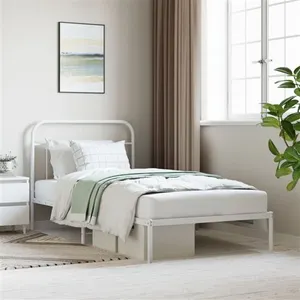 vidaXL Cadre de lit métal avec tête de lit blanc 107x203 cm pas cher