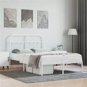 vidaXL Cadre de lit métal avec tête de lit blanc 120x190 cm pas cher