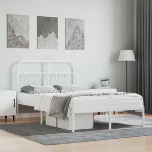 vidaXL Cadre de lit métal avec tête de lit blanc 120x200 cm pas cher
