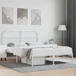 vidaXL Cadre de lit métal avec tête de lit blanc 135x190 cm pas cher