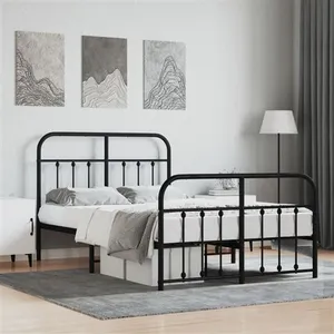 vidaXL Cadre de lit métal avec tête de lit/pied de lit noir 120x200 cm pas cher