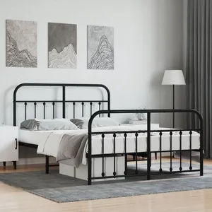 vidaXL Cadre de lit métal avec tête de lit/pied de lit noir 135x190 cm pas cher